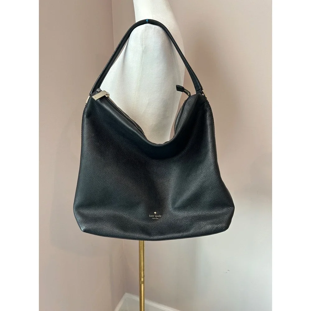 Kate Spade Orchard Street Natalya Black Pebbled Leather Hobo Shoulder Bag Purse